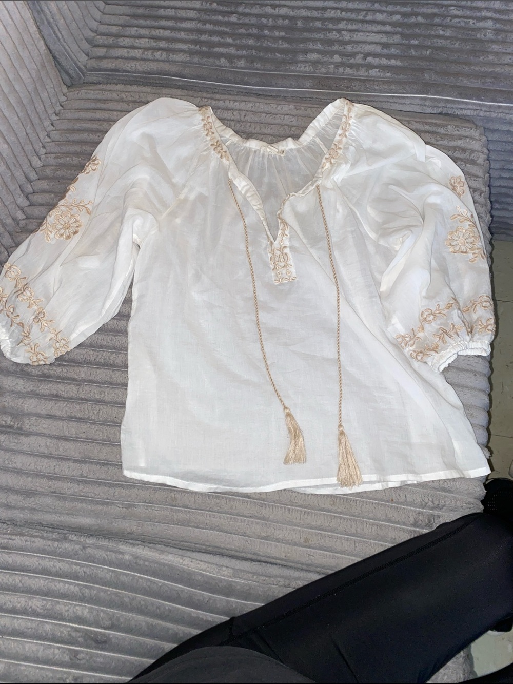Artelier Nicole Miller Sheer Peasant Top Embroidered XS